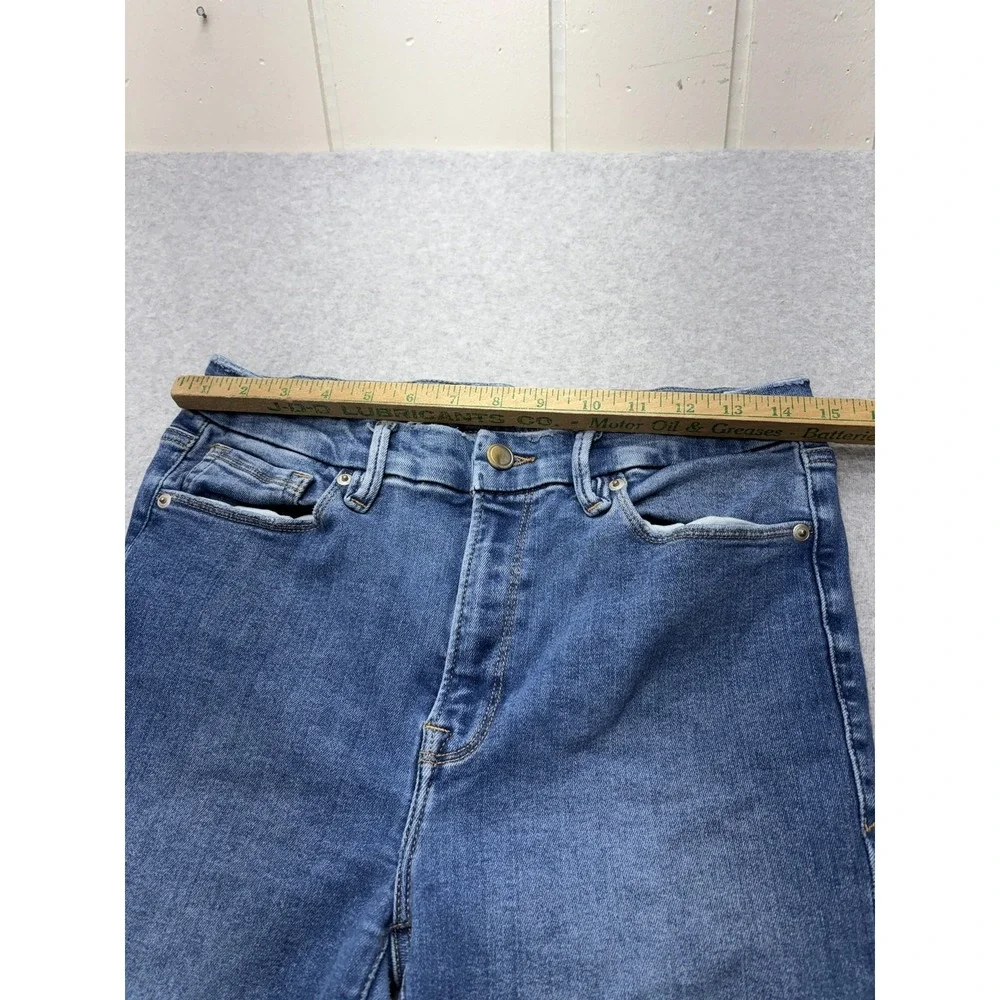 Good American High Rise‎ Straight Jeans Womens 8-12 Blue Medium Wash Stretch